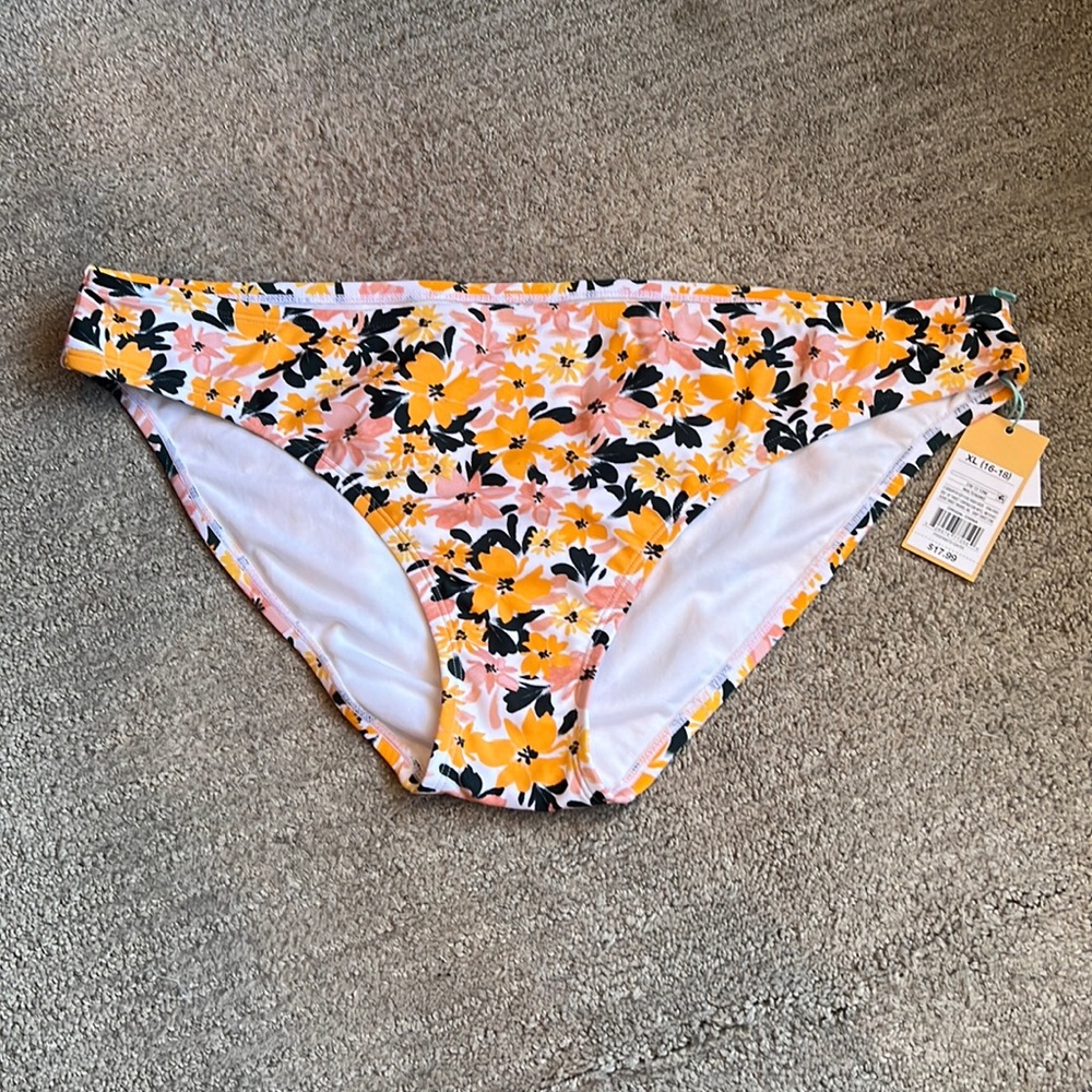 Target Kona sol bikini bottom size XL floral print yellow, pink and black NWT